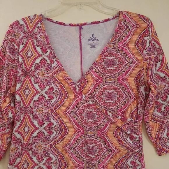 prAna Nadia Veeda Pink Orange Faux Wrap Dress Size Large - Picture 2 of 8